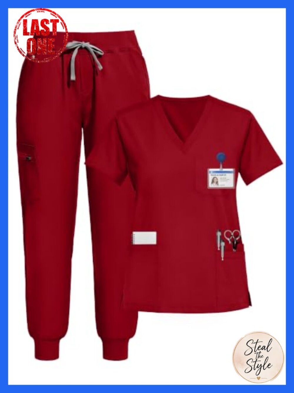 Women's Medical Scrub Set V-Neck Jogger Pants 9 Pockets Stretch